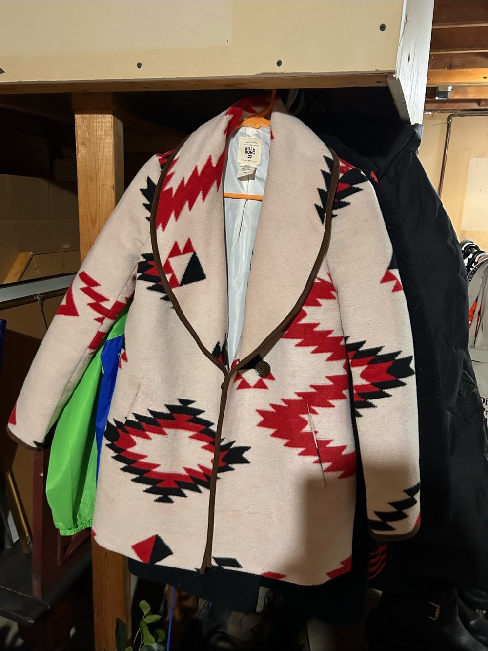 Billabong Cream Aztec-Print Peacoat with Red & Black Accents